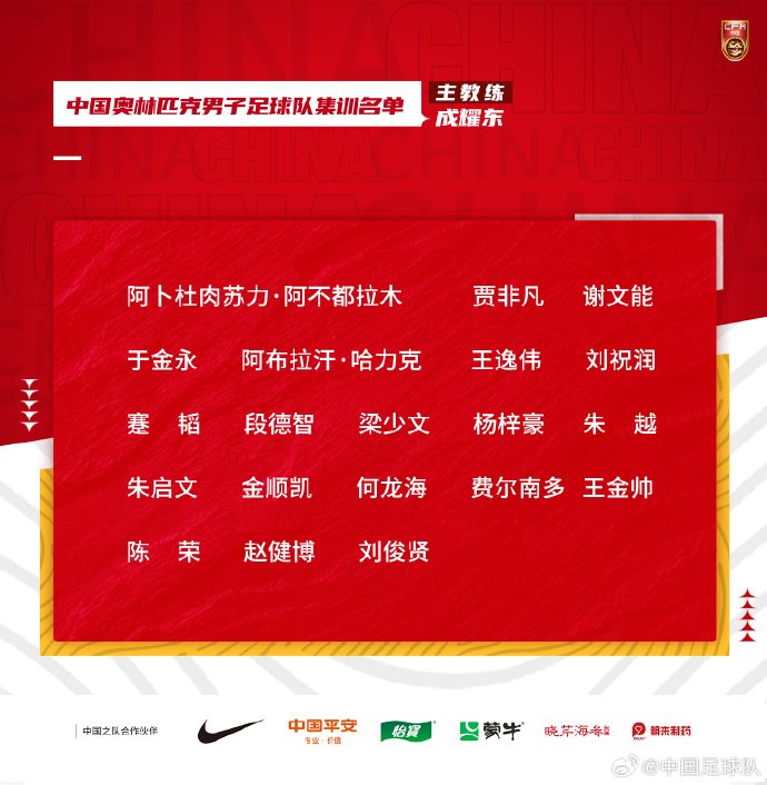 国奥名单：刘祝润阿布拉汗领衔 梁少文何龙海入选