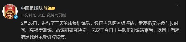 武磊恢复后回归俱乐部 国足18强赛大概率无缘