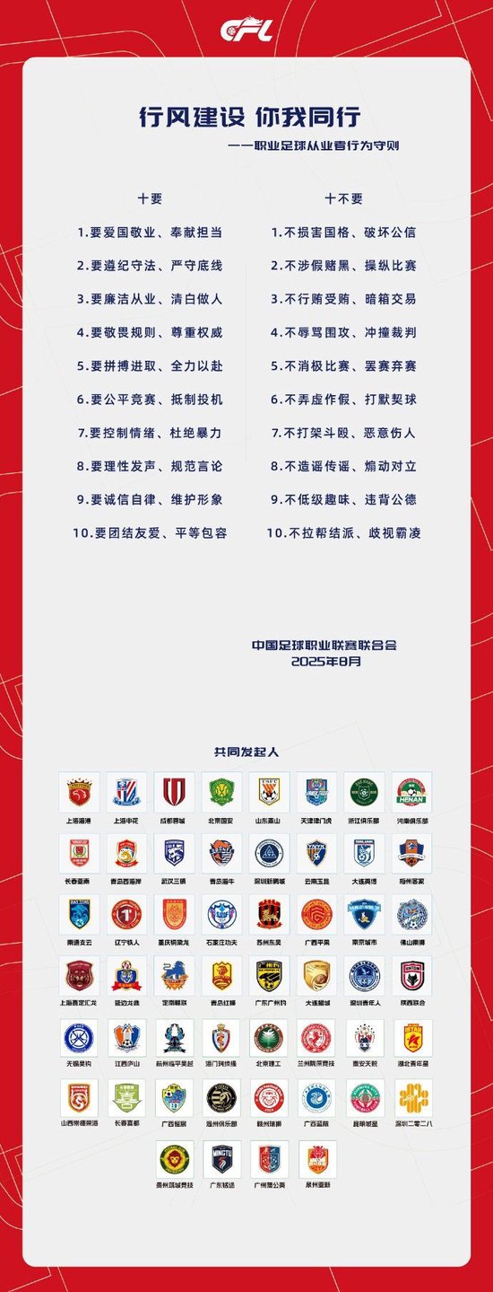 中足联与俱乐部合作发布《职业足球从业者行为守则》。